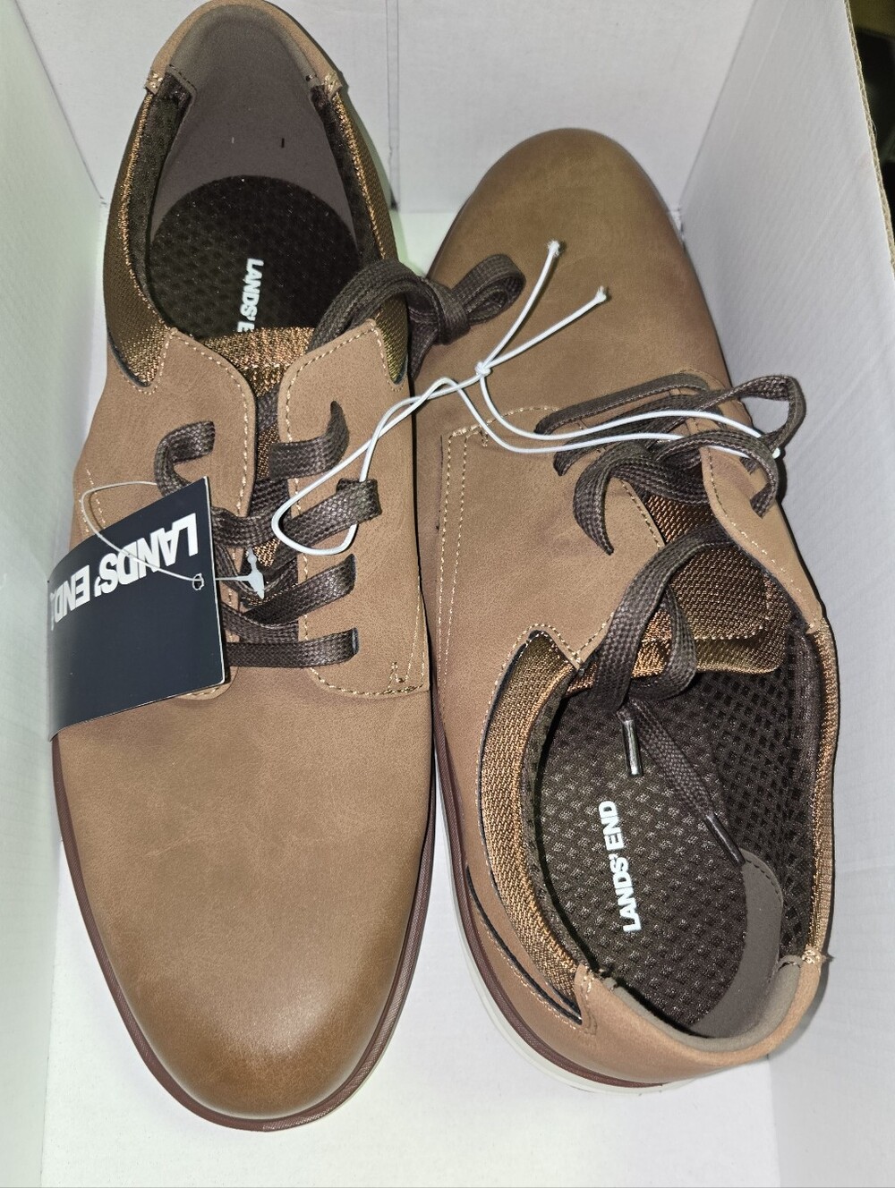 Lands' End Men's Brown Tan Lace-Up Slip-On Casual Shoes